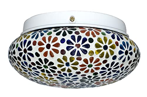 Image of Moroccan Mosaic Ceiling Lamp | Handmade Multicolor Glass Pendant Light | Hanging Ceiling Light for Home Decor | Living Room | Bedroom | Balcony | Cafe | Boho Style | Ceiling Mount Lamp