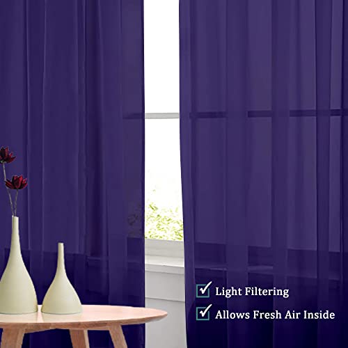 Image of OVZME Purple Sheer Curtains 45 Inches Long 2 Panels, Light Filtering Sheer Curtains for Bedroom, Elegant Airy Draperies for Living Room Nursery Room, Dual Rod Pocket, Each 42Wx 45L