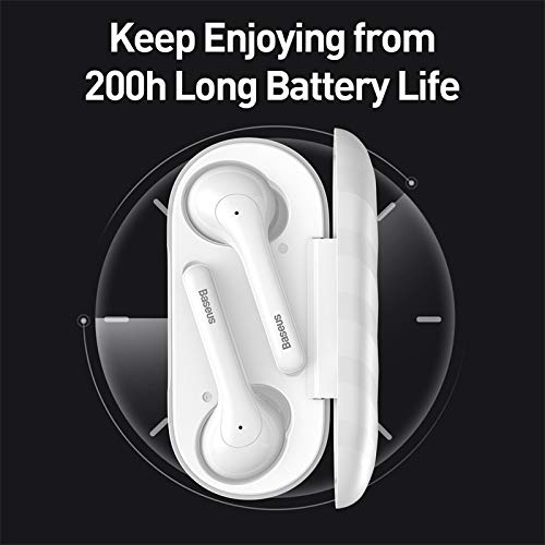 A diagram illustrating the long battery life of the Baseus W07 Encok Earphones, indicating 'Keep Enjoying from 200h Long Battery Life'.