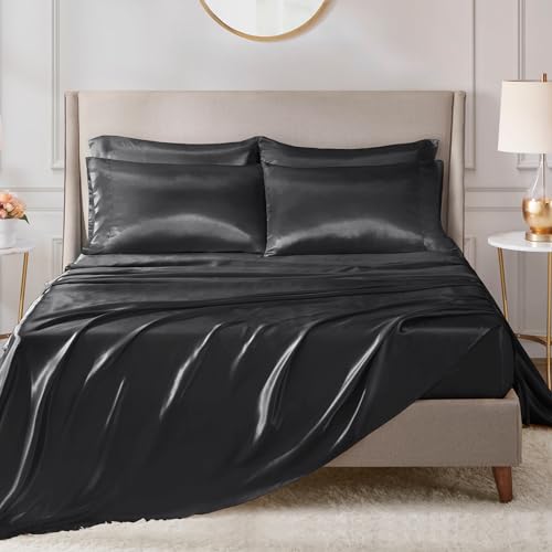 Image of Madison Park Essentials Satin Pillowcase Set of 2, Silky, Standard Black