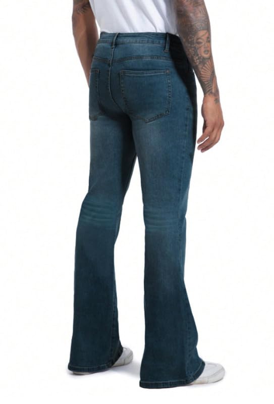 Image of Ben Martin Men's Bootcut Bell Bottom Jeans || Flared Denim Jean for Men || Stretchable Mid Rise Cotton Pants || Retro Style Casual Wear Bootcut' Denim' Jeans;