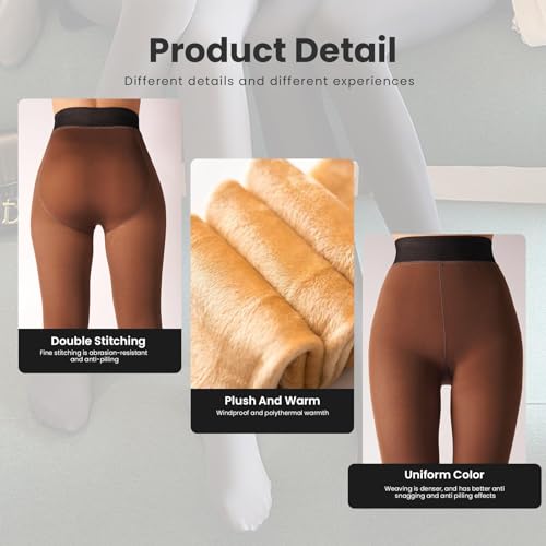 Image of X-CHENG Fleece Lined Tights Sheer Women - Fake Translucent Warm Pantyhose Leggings Sheer Thick Tights for Winter