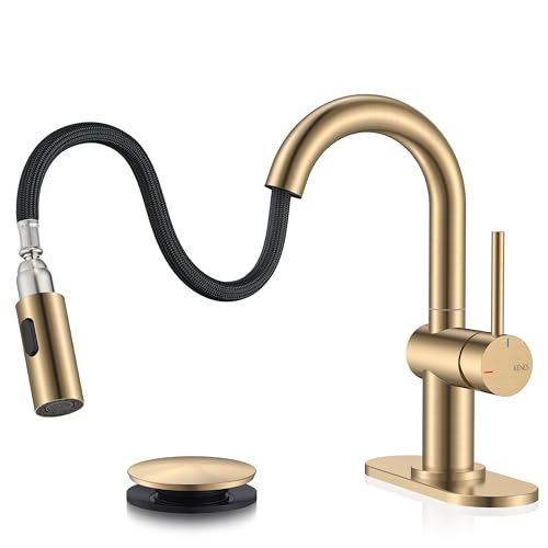 KENES Champagne Bronze Pull Down Bathroom Faucet, 1 Handle Vanity Faucet