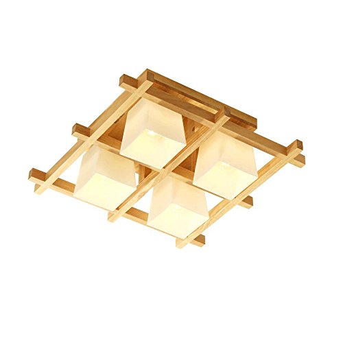 RY Lustre en bois massif, simple et moderne salon chambre à coucher aspiration double Tatami LED lampes E27 [3W 4heads]&