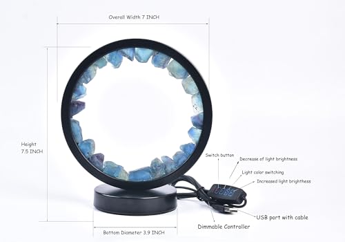 Image of AMOYSTONE Natural Blue Fluorite Crystal Lamp, USB Powered 3-Color Adjustable Rock Night Light 7.5 inch, Bedside Meditation Lamp for Bedroom Office Home Zen Decor