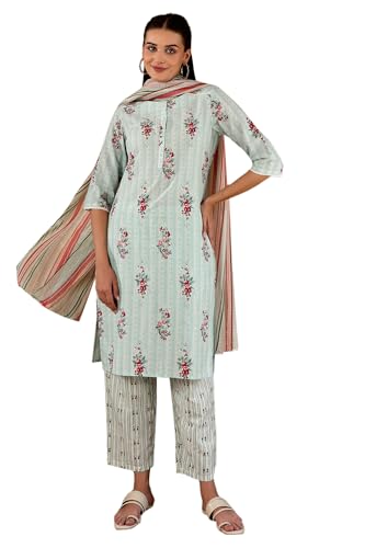 Image of W for Woman Women's Pure Cotton Floral Printed Straight Kurta and Pant with Dupatta Set
