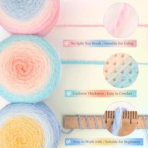 Image of Aeelike Ombre Yarn for Crocheting, 2 PCS Colorful Gradient Yarn #4 Medium, Each 190g(6.7 oz) 400m(437.5 Yards) 71% Acrylic 29% Nynon, Soft Cake Crochet Yarns for Blanket, Scraves, Sweaters, Color B