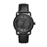 Fossil Men's Copeland Quartz Stainless Steel and Leather Three-Hand Watch, Color: Black (Model: FS5665)
