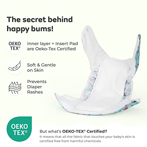 Image of Mylo Leak Proof Baby Cloth Diaper Combo (3 Diaper & 3 Inserts) for 3 Months to 3 Years Babies | Oeko Tex Certified Washable & Reusable Baby Cloth Diaper | Free Size - Floral Print 3