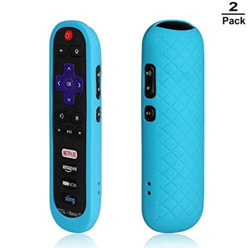 [2-Pack] AKWOX Replacement TCL Roku RC280 Remote Case - Light Weight [Anti Slip] Silicone Shockproof Protective Cover Case Only for Roku 3600R / TCL Roku RC280 TV Remote with Lanyard (Blue)