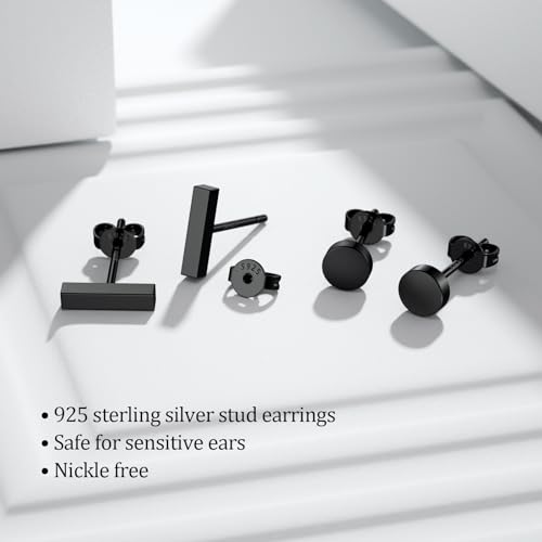 Image of JIAYIQI Minimalist 925 Sterling Silver Stud Earrings Set, 14K Gold Plated Hypoallergenic Tiny Bar Dot Heart Star Studs for Women & Men