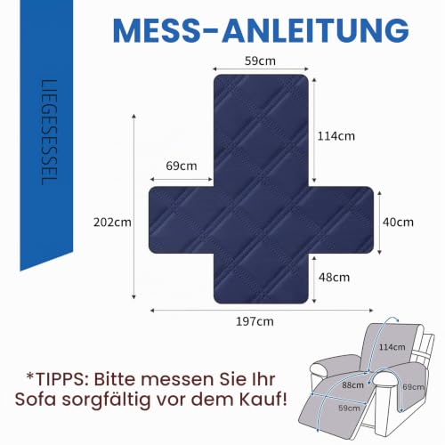 YSTELLAA Sesselschoner Für Relaxsessel 1 Sitzer, Dunkelblau – Ansicht 3