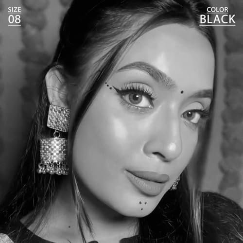 Image of PERPAA Premium Velvet Sticker Kumkum Bindi Box of 15 Flaps - Pottu for Women,Ladies, Girls (Size 8, Diameter 2.5mm, Black)