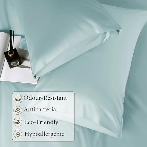 Image of RD TREND Microfiber Satin Weave Fitted Bedsheet for Double Bed King Size (78x72x10 Inch) with 2 Pillow Covers (18x28 Inch),400 TC Elastic All Around | Teal Grey