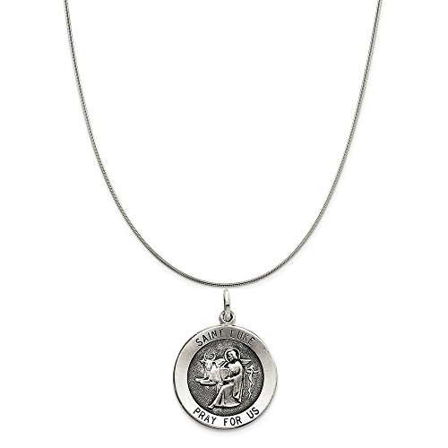 Sterling Silver Antiqued Saint Luke Medal on a Sterling Silver Snake Chain Necklace, 20