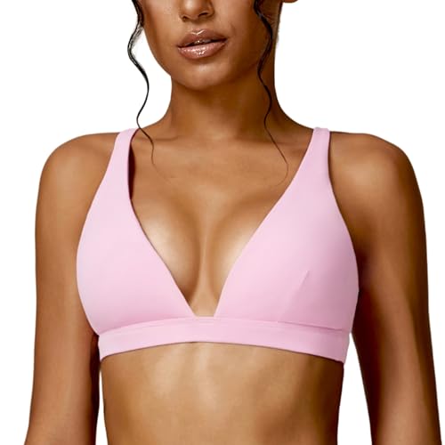 Image of ABOCIW Womens Deep V Neck Sports Bra Padded Low Impact Fitness Yoga Bra U Back Wireless Gym Workout Bra Crop Top