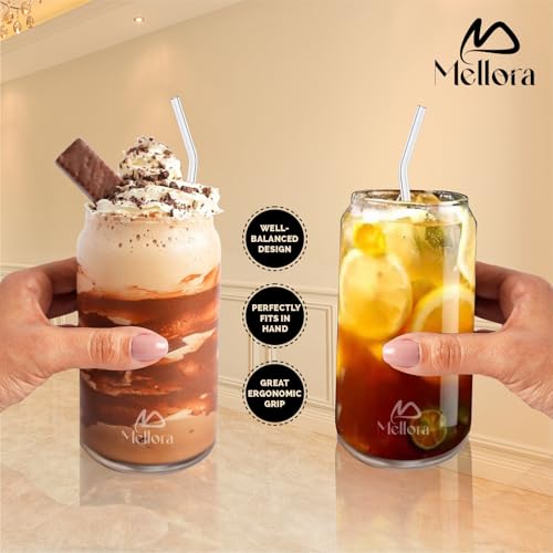 Image of MELLORA Can Shape Glass Tumbler with Straw - Pack of 2 | 540ml Each Transparent Sipper for Mocktails & Cocktails | Ideal for Summer Travel, Outings & Daily Use | Combo Pack for Couples & Unisex