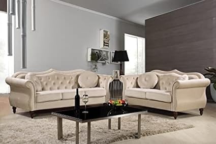 ZARA TRADING COMPANY - 3 +2 Seater Luxary Designed Velvet Tuffted Sofa Set for Living Room, Hallways, Offices, Bedroom (Cream, Five_Seater)