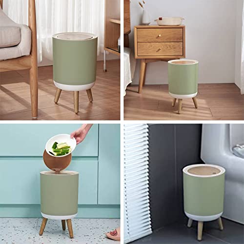 Image of Small Trash Can with Lid for Bathroom Kitchen Office Diaper Plain beautiful sage green solid color a shade grey green color Bedroom Garbage Trash Bin Dog Proof Waste Basket Cute Decorative