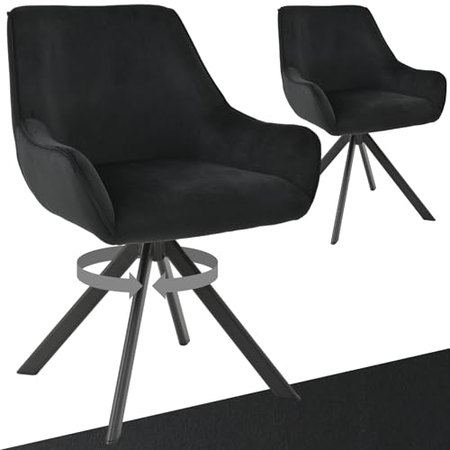 Goeurvant Esszimmerstühle Drehbar 2er Set mit Armlehne 360Drehbar Polsterstuhl Samt Modern Drehstuhl Küchenstuhl mit Metallgestell und Rückenlehne für Esszimmer Wohnzimmer Büro Schwarz