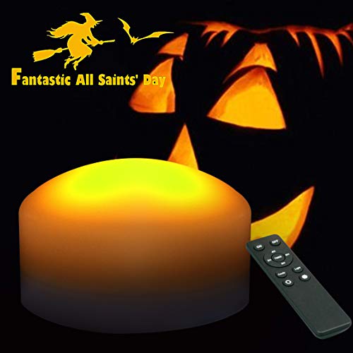Image of CANDLE CHOICE Halloween LED Pumpkin Lights with Remote Timers Battery Operated Jack-O-Lantern Lights Bright Flickering Flameless Electric Candles for Halloween Decor Holiday Decorations 2 Pack White