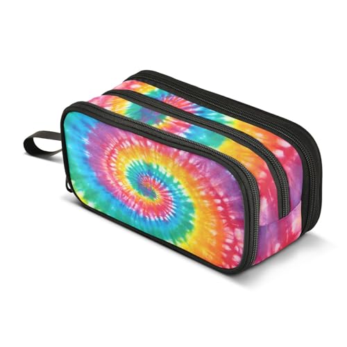 Image of Tie Dye Rainbow Pencil Case Box Boys Girls Large Pencil Pouch with Zipper Compartments Big Capacity Stationery Pen Bag Organizer for Kids Teens Adults School Office