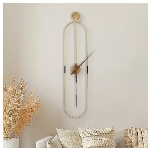 Modern Oval Wall Clock Large Wall Clock with Walnut Pointers for Living Room Home Decor Bedroom Kitchen Office (Oval Gold, Large)