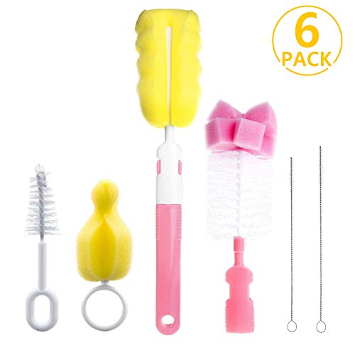 Foonii 6-en-1 Multifonctionnel Brosse Ensemble pour Bouteille Mamelon Paille Biberons Coupes (Rose)