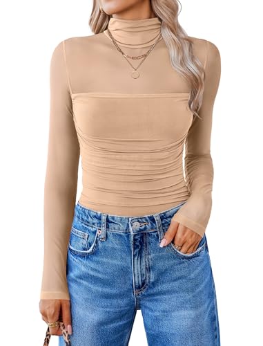Image of Avidlove Women Long Sleeve Bodysuit Turtle Neck Shapewear Body Suits Mesh One Piece Leotard Shirt Going Out Tops Fall Outfits