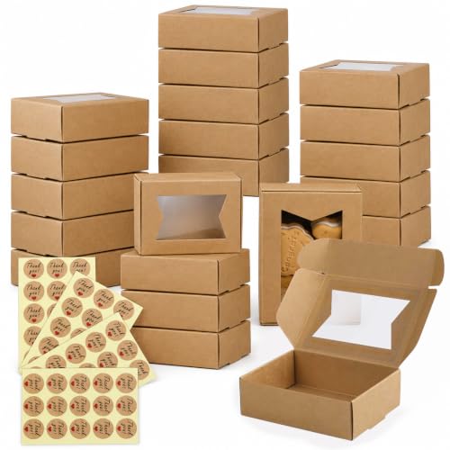 Boîtes cadeaux en carton avec fenêtre lot de 40 mini coffrets kraft vintage