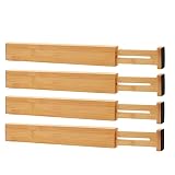Schubladentrenner, 4 Pcs Bambus Verstellbar Schubladenorganizer für Schlafzimmer, Badezimmer, Schrank, Babyschublade, Schreibtisch, Babyschublade, Schreibtisch, Küchenspeicher (Holzfarbe-Kurz)
