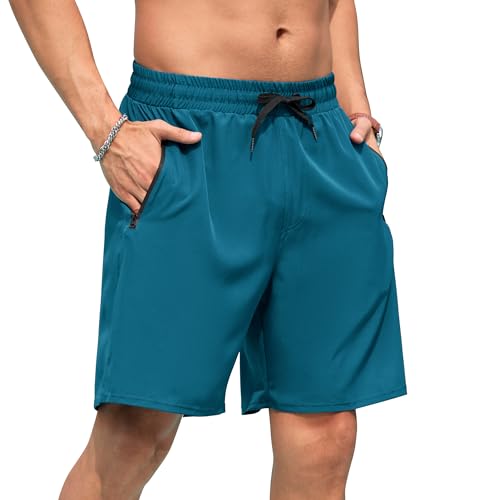 Adisputent Mens Swim Trunks with Compression Liner 7 Inch Quick Dry Swimming Swimwear Board Shorts with Zipper Pockets