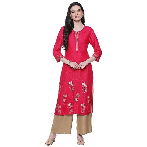 Image of Rangriti Blue Liva Straight Printed Kurta for Women