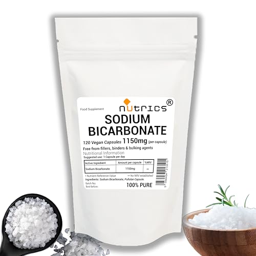 Nutrics® 1150mg (per Capsule) Sodium Bicarbonate 120 Vegan Capsules 4 Month Supply Pure & Free from fillers Binders and Bulking Agents - Strong Safe & Effective Dose - Vegan Dietary Supplement
