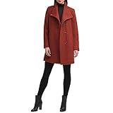 Kenneth Cole Women's Asymmetrical Pressed Boucle Wool Swing Back Coat, Paprika