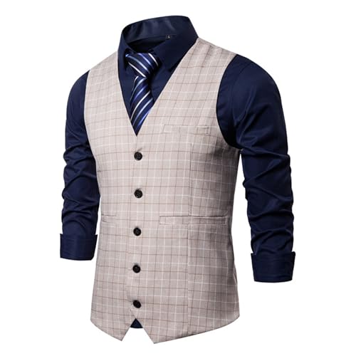 JEsilunmaMY Stylish Plaid Suit Vest for Men Single-Breasted Slim Fit Tuxedo Vest Formal Dress Waistcoat for Wedding Groomsmen