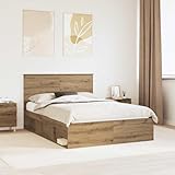 Construction et dimensions stables : ce cadre de lit mesure 200 x 143 x 100 cm (L x l x H) et est conçu pour un matelas de 140 x 190 cm. Il est composé d'une combinaison robuste de panneaux de particules et de bois de pin massif qui garantit une charge maximale de 200 kg pour 2 personnes.