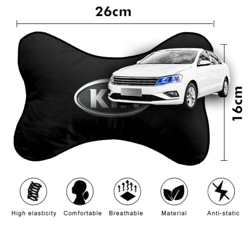 Image of Car Company Logo Neck Headrest Pillow Compatible with All Kia Model Pain Relief, Cervical Neck Support Pillow, 22 x 16 cm, 2 Pieces, Black