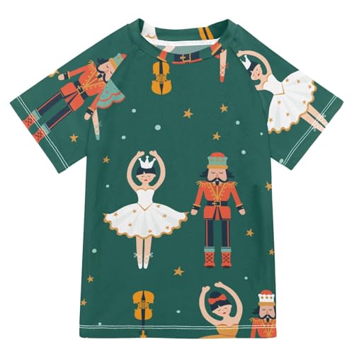Aflyko Christmas Boys' Swim Shirt Nutcracker Ballerina Guitar Rash Guard Beachwear Sun Protection Fishing Hiking Camping Surfing Swimming Toddler Infant Summer Daily T-Shirt, 4T Multicoloured