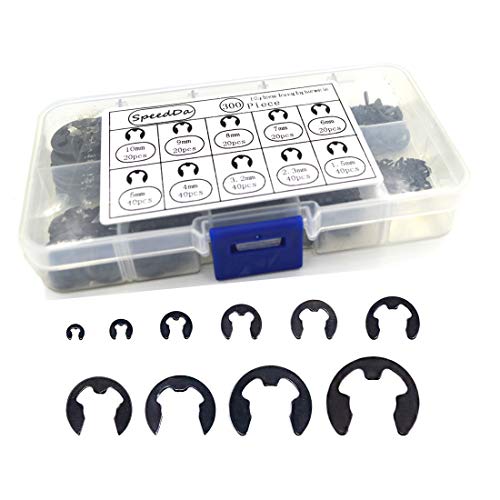 SpeedDa 300PCS 10 Sizes Black Alloy Steel EClip External Retaining