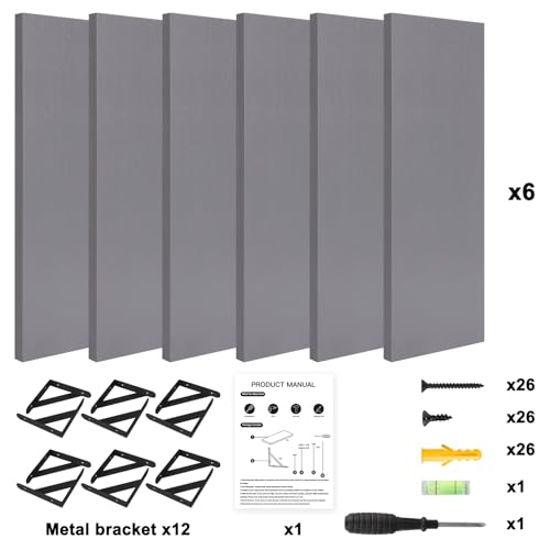 Image of YGEOMER 16.5 Inch Floating Shelves for Wall, Farmhouse Wall Shelves for Bedroom, Bathroom Storage, Living Room and Kitchen Decor (Set of 6 Grey)
