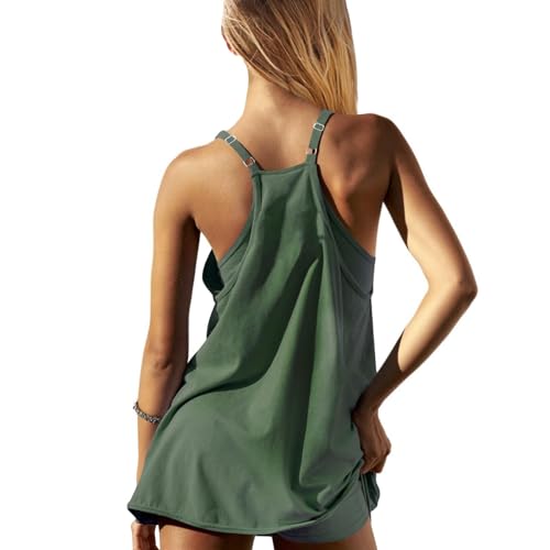Image of UNIANKIYA Womens Workout Romper Dress with Shorts Underneath Sleeveless Spaghetti Straps Athletic Outfits Casual Vacation