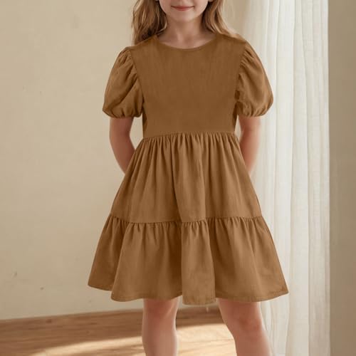 Girls Dresses Cute Puffy Sleeve Square Neck Smocked Flowy Midi Dresses Kids Swing A Line Ruffle Tiered Party Sundress2