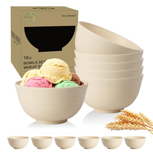 Image of Wheat Straw Mini Bowls Set of 6, Unbreakable 10 OZ Dessert Bowls for Yogurt, Appetizers, Ice Cream, Plastic Bowls Microwave & Dishwasher Safe, Beige