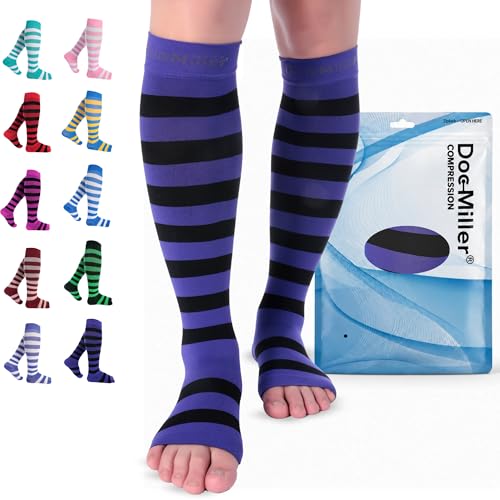 Image of Doc Miller Open Toe Compression Socks 15-20 mmHg for Women & Men, 1 Pair | Toeless Knee High, Wide Calf Stockings, Pregnancy, Varicose Veins, Shin Splints, Swelling, Recovery, Travel, Daily Wear