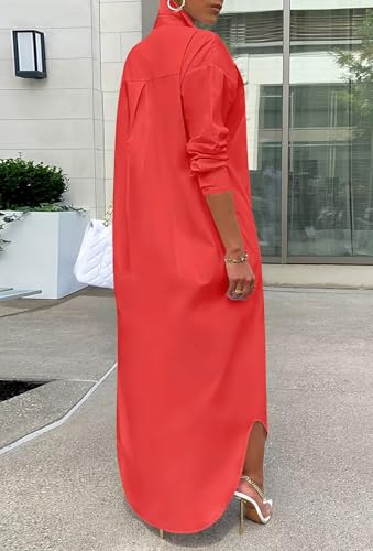 Image of Choichic Shirt Dresses for Women Casual Long Sleeve Cotton Button Down Maxi Dresses