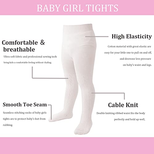 Marchare Baby Girls Tights Thick Solid Cable Knit Leggings Winter Warm Stockings For Toddler Girls 1/2/3/4/5 Pack2