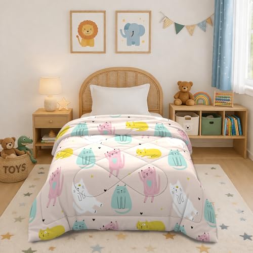 Image of MORADO Glace Cotton AC Comforter /Blanket /Quilt for Single Bed | Soft & Breathable Lightweight AC Quilt | Reversible All Season Bedding Comforter |Size 60x90 Inches,Cat & Multi,Single