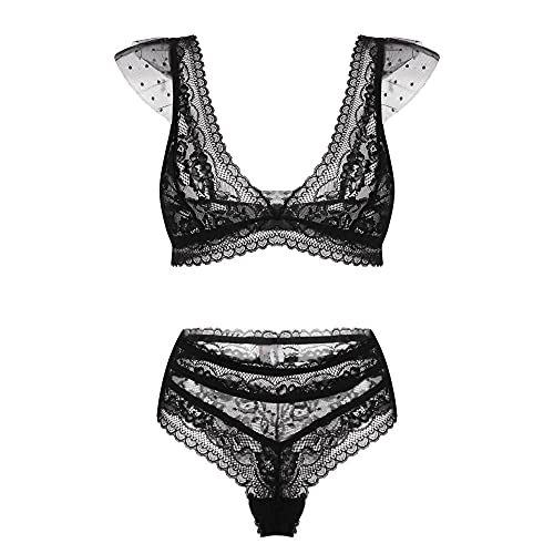 Ensemble soutien-gorge en perspective et chemise de nuit sexy pour femme