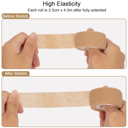 Sagafly 12 Rollen Selbsthaftende Bandage 2,5cm x 4,5m Selbstklebender Verband für Finger Elastische Fixierbinde Haftbandage Kohäsiver Verband Selbstklebend Fingerpflaster Fixierverband